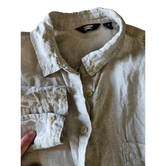 Lands' End Linen Button Down Shirt Women's Large Petite Beige Long Sleeve - Picture 1 of 5